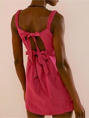 Free People Close to Heart Linen Blend Mini Dress Pink XL